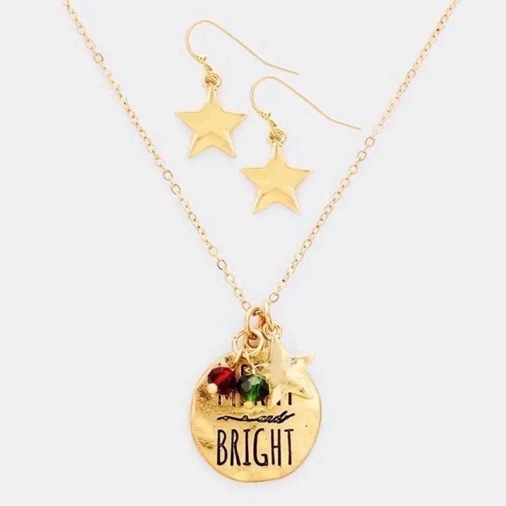 New Womens Girls Merry and Bright Necklace Set